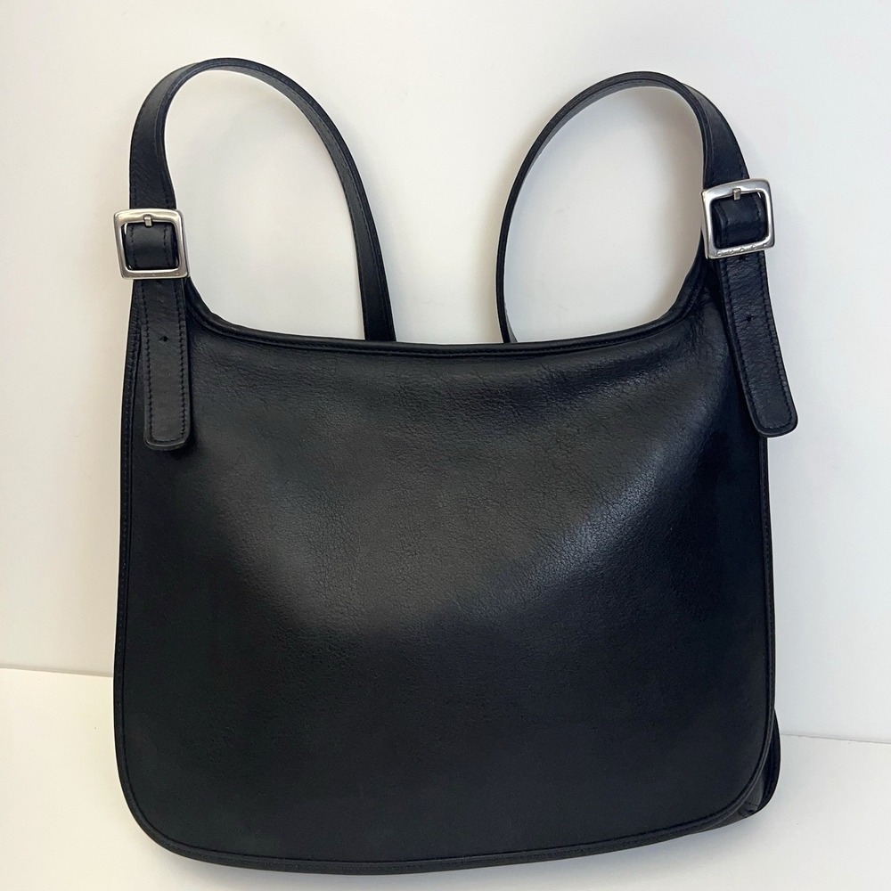 Vintage COACH Leather Hippie Flap Slim Crossbody Bag Nickel Hardware Black 9134
